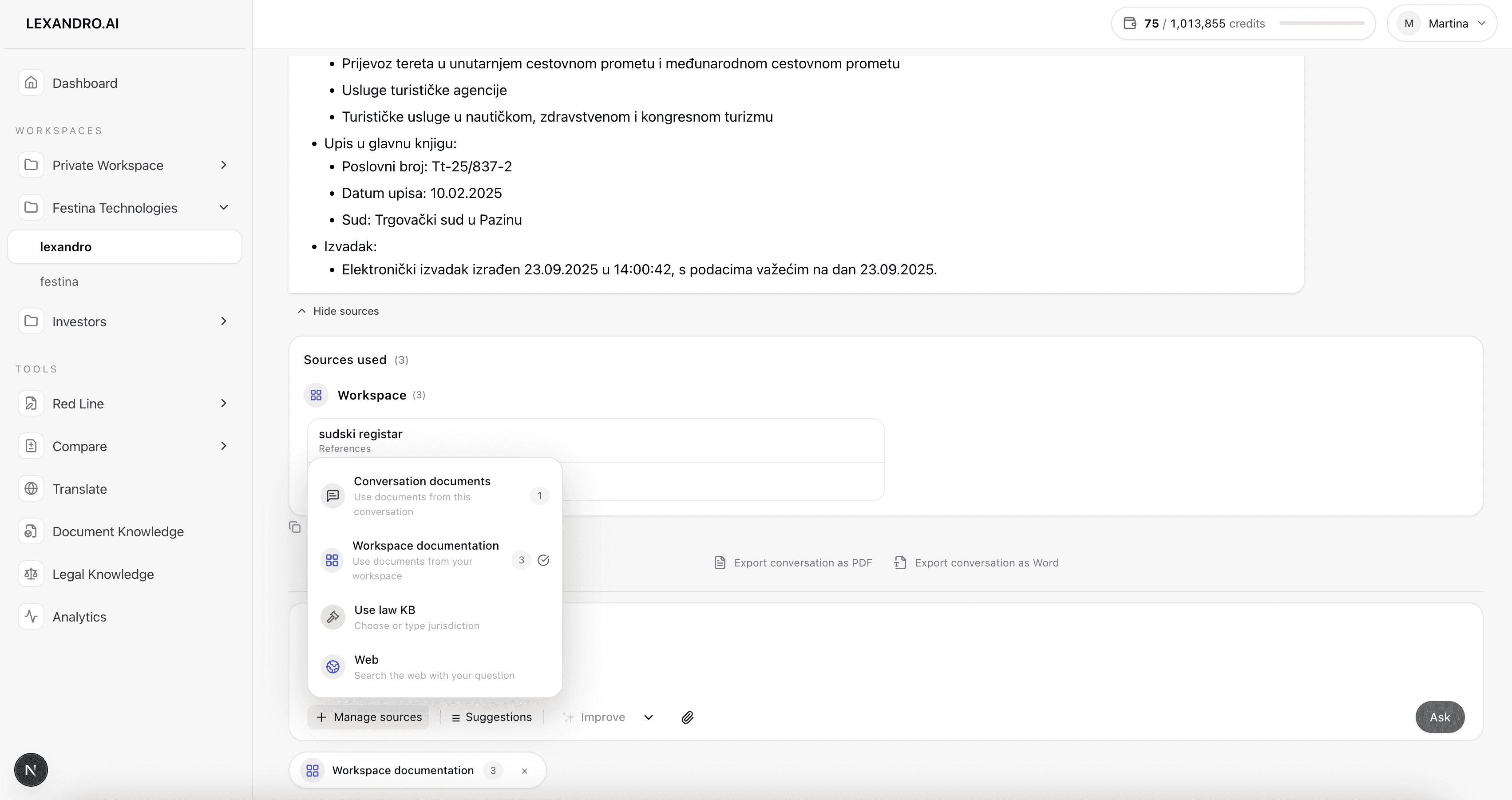 Lexandro search and citations UI